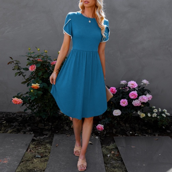 women's Round Neck Short Sleeve Mid Length Dress - Picture 5 of 16